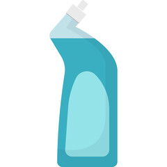 Blue Liquid Toilet Bowl Cleaner Bottle with Angled Neck and White Cap on a Transparent Background