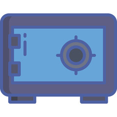 Blue Metal Safe With Circular Lock Mechanism And Square Latch Details On White Background Detailed Illustration