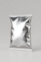 Realistic Silver Foil Snack Packaging Mockup – Blank Chips or Snack Bag Template