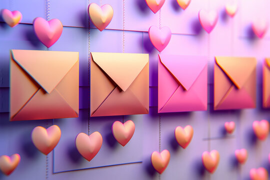 Love letters and hearts hanging, symbolizing romance, valentine's day, and connection