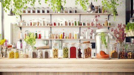A wooden spice rack filled with glass jars of dried spices, with a jar of cardamom pods prominently displayed, surrounded by other aromatic spices like cinnamon and cloves