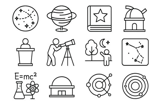 Icons vector solar physics building formula education cture planetarium model science icon
