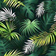 Vibrant Tropical Foliage Seamless Pattern Lush Green Leaves Exotic Jungle Flora Background