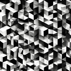 Abstract Geometric Cubes Pattern Black White Grey Interlocking Blocks Repeating Background Chaotic Array