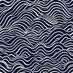 Abstract Wavy Striped Pattern Seamless, Dynamic Blue and White Lines Optical Illusion Ripple Background Modern Graphic Design