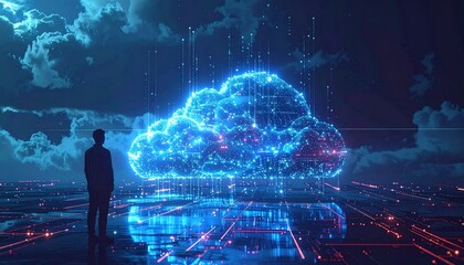 Futuristic digital cloud technology and data visualization concept
