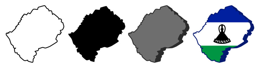 set vector lesotho flag in map icon. Detailed lesotho map silhouette. 3D isometric lesotho map symbol design template illustration