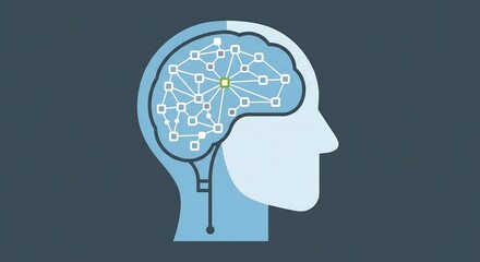 Stylized illustration of a human head in profile with a visible brain network or neural connections