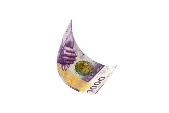 Flying Swiss money - the new issue of thousend francs note, isolated with clipping path