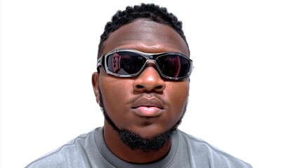 Portrait of Confidence: A compelling portrait showcasing an individual with a strong gaze, sporting stylish eyewear, against a clean backdrop. It embodies an air of confidence and composure.