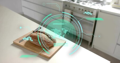 HUD fading in over loaf of bread, rings expanding, graph rising, visualizing freshness data - Powered by Adobe