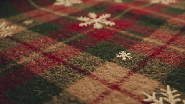 Warm Christmas plaid fabric background video for cozy atmosphere and holiday decorations