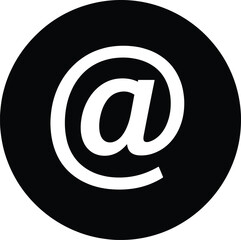 White at symbol inside black circle simple graphic icon email icon contact icon