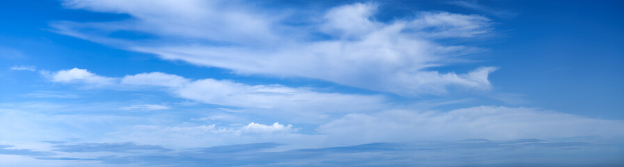 Panoramic view of blue sky with wispy clouds
