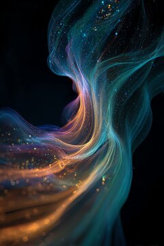 An abstract representation of artificial intelligence as a mesmerizing light form, showcasing creativity and innovation in digital art.