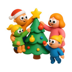 Fototapeta premium PNG Family decorating Christmas tree together.