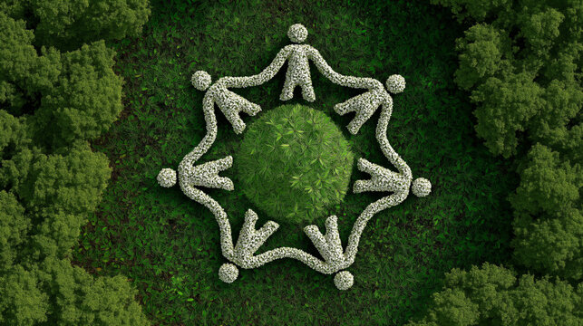 Eco Community Unity Circle, Environmental Protection, Nature Collaboration, Sustainability Teamwork, Green Togetherness Concept.