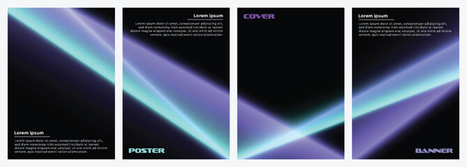 Abstract teal and purple glow light designs for modern layouts collection. Features dynamic intersecting lines and vibrant gradients perfect for contemporary posters covers banners and backgrounds.