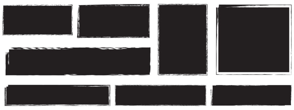 Set of rectangular grunge template backgrounds. Black square shapes.ripped jagged borders.text, brush borders, banner, sticker design	