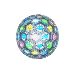 Futuristic Sphere Covered in Social Media Icons and Geometric Patterns globe network