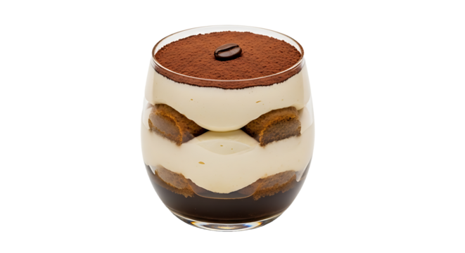 Indulge in a decadent layered tiramisu dessert presented elegantly in a glass, perfect for showcasing gourmet treats and sweet temptations.