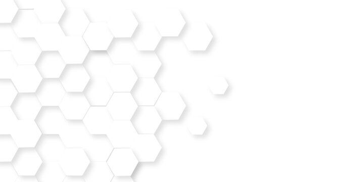 White abstract hexagonal paper background. Luxury White grid Pattern. Futuristic emboss honeycomb mosaic white background. geometric mesh cell texture. modern futuristic wallpaper.	