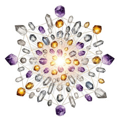 Geometric Snowflake Pattern Made of Crystals and Light abstract