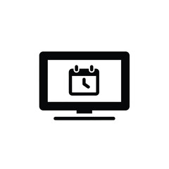 Black computer monitor displaying calendar with clock icon