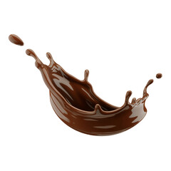 abstract flowing dark chocolate liquid splash with curved motion and glossy highlights on pure white