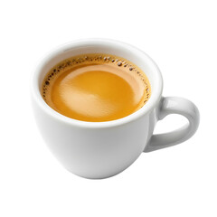Fototapeta premium Steaming hot espresso in a crisp white ceramic cup, perfect for morning energy boosts and cafe promotions, delivering rich flavor and aroma to start your day with a delightful kick.