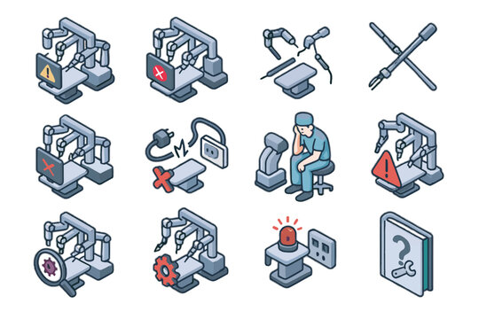 Guide surgery robotic safety calibration troubleshooting failure vector mechanical power icon outage