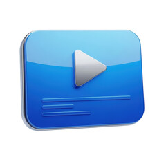 Glossy Blue Play Button Icon with Silver Triangle and Subtle Text Lines video media