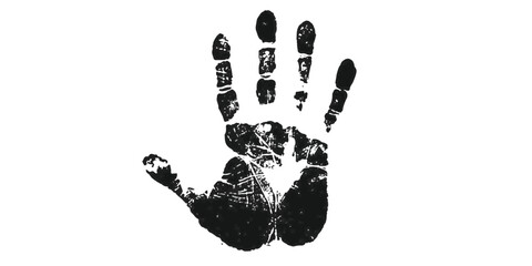 Grungy black handprint on white, a symbol of identity or protest isolated on white background