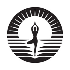 Sunrise Yoga Tree Pose vector silhouette outline logo design concept illustration