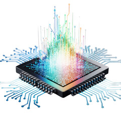 Glowing CPU Microchip with Colorful Data Streams and Circuitry processor computer