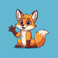 Fototapeta premium Cartoon fox illustration cute fox cartoon character waving hand
