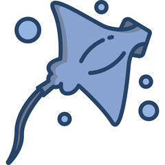 Blue Stingray Swimming Underwater with Bubbles Transparent Background Marine Life Ocean Creature Aquatic Animal