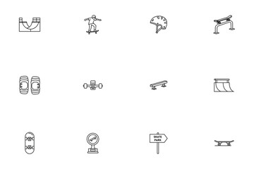 Skateboarding and Skatepark Line Icons Set
