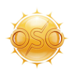 Golden Sun Symbol with Abstract Inner Design and Spiky Rays yellow metallic