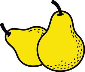 Two yellow pears with black outlines and dotted details fruit food