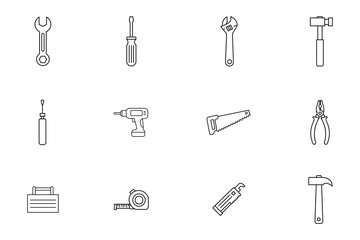 Construction Tools Line Icons Set