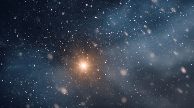 A radiant star shines brightly in the vast dark expanse of the universe filled with shimmering cosmic dust - Powered by Adobe