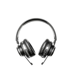 Stylish transparent headphones with a metallic finish on a transparent background