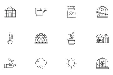 Greenhouse and Gardening Line Icons Set
