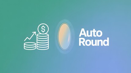 Digital Auto Round-Up Savings Feature: Glowing Stack of Dollar Coins with an Upward Arrow and a Circular Animation, Symbolizing Automated Micro-Investment and Wealth Accumulation 