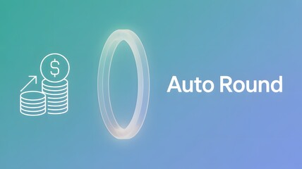 Digital Auto Round-Up Savings Feature: Glowing Stack of Dollar Coins with an Upward Arrow and a Circular Animation, Symbolizing Automated Micro-Investment and Wealth Accumulation 