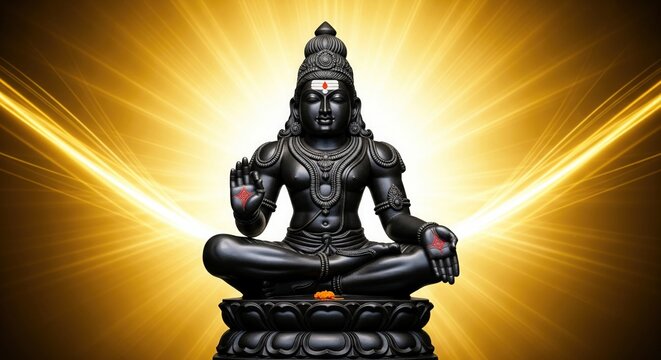 Lord Ayyappa. Divine Abstract Golden Background with Aura Light.