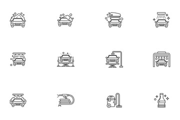 Car Wash Service Line Icons Set
