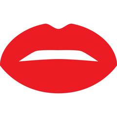 Bold Red Lips Icon with White Outline Representing Beauty and Fashion on a Transparent Background
