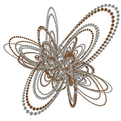 Intricate Abstract Sculpture of Intertwined Silver and Copper Beads Forming a Butterfly Shape